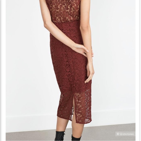 3/$30 NWT Zara brick red lace pencil Skirt - Picture 2 of 7